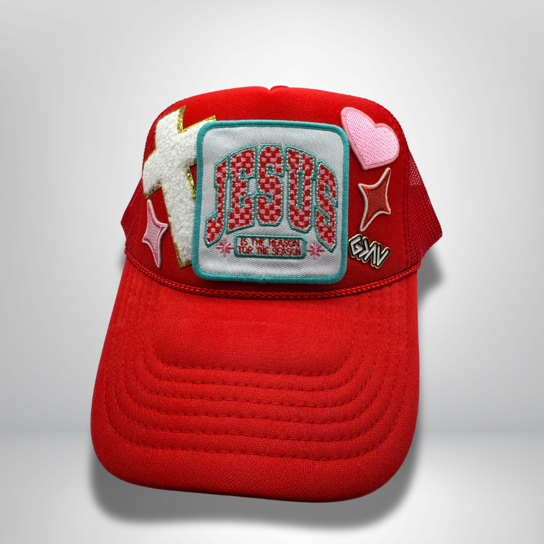 Tis the Season, God is Greater Patched Trucker Hat